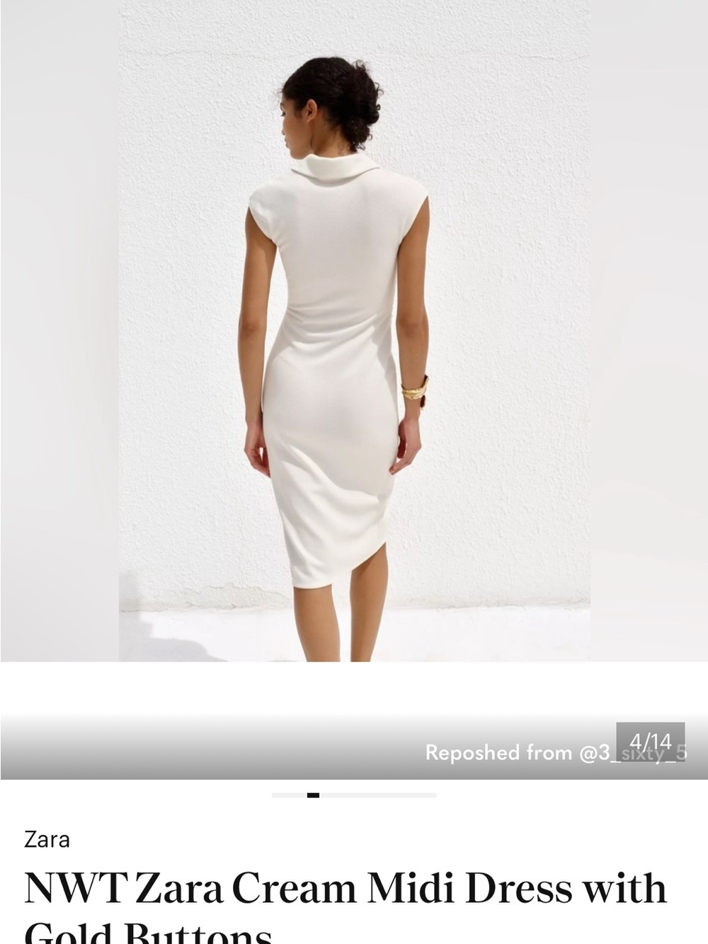 Zara Cream Sleeveless Midi Dress with Gold Buttons